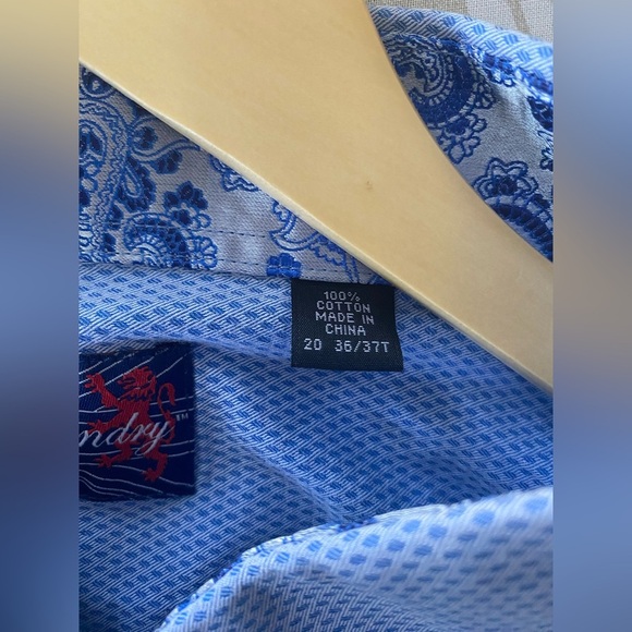 English Laundry Men’s Blue Dot Dress Shirt Neck 20 36/37T Button Down Formal EUC - Picture 7 of 7